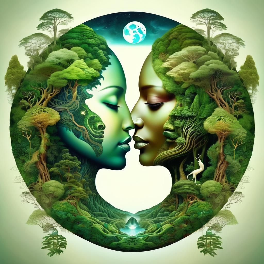 Mother Earth Double Exposure in Visionary Style