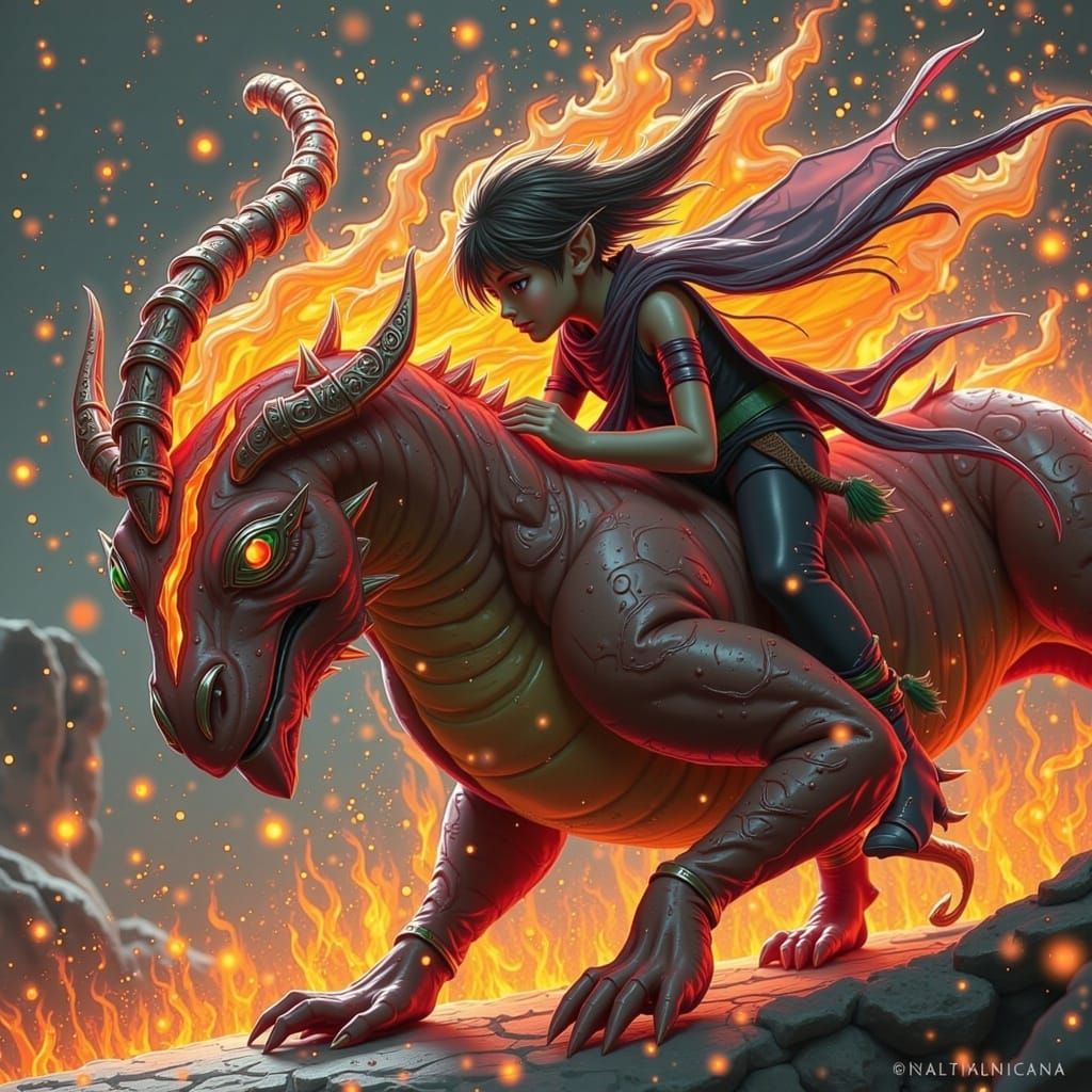 Child Slides Molten Back in Heroic Fantasy Style