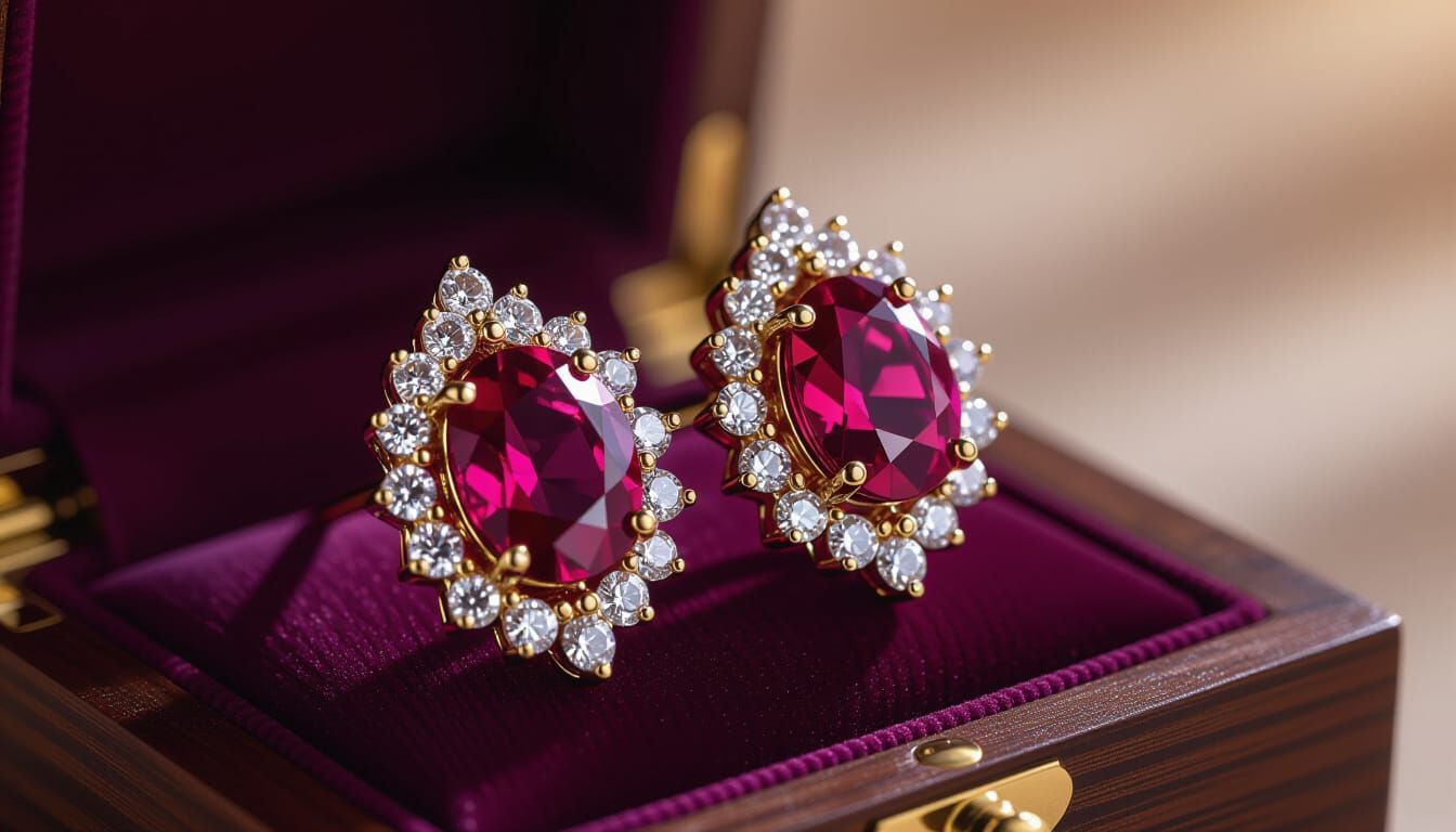Regal Ruby and Diamond Earring in 3D Style