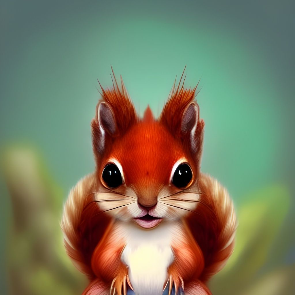 Red Squirrel in Acorn Helmet Digital Illustration