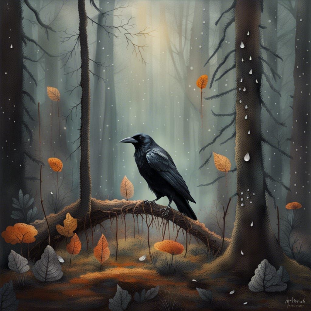 Scandinavian Forest with Crow and Anthill