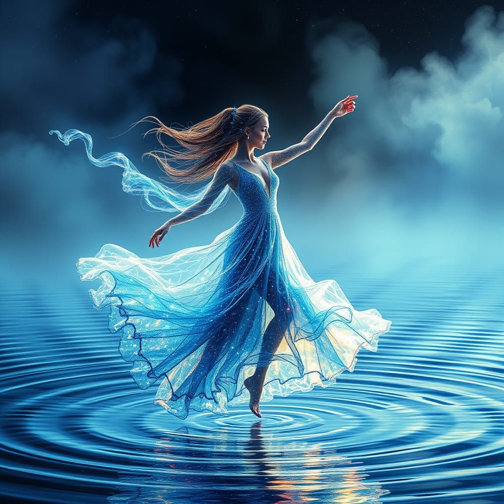 Ethereal Aquatic Goddess in Cosmic Holographic Illustration