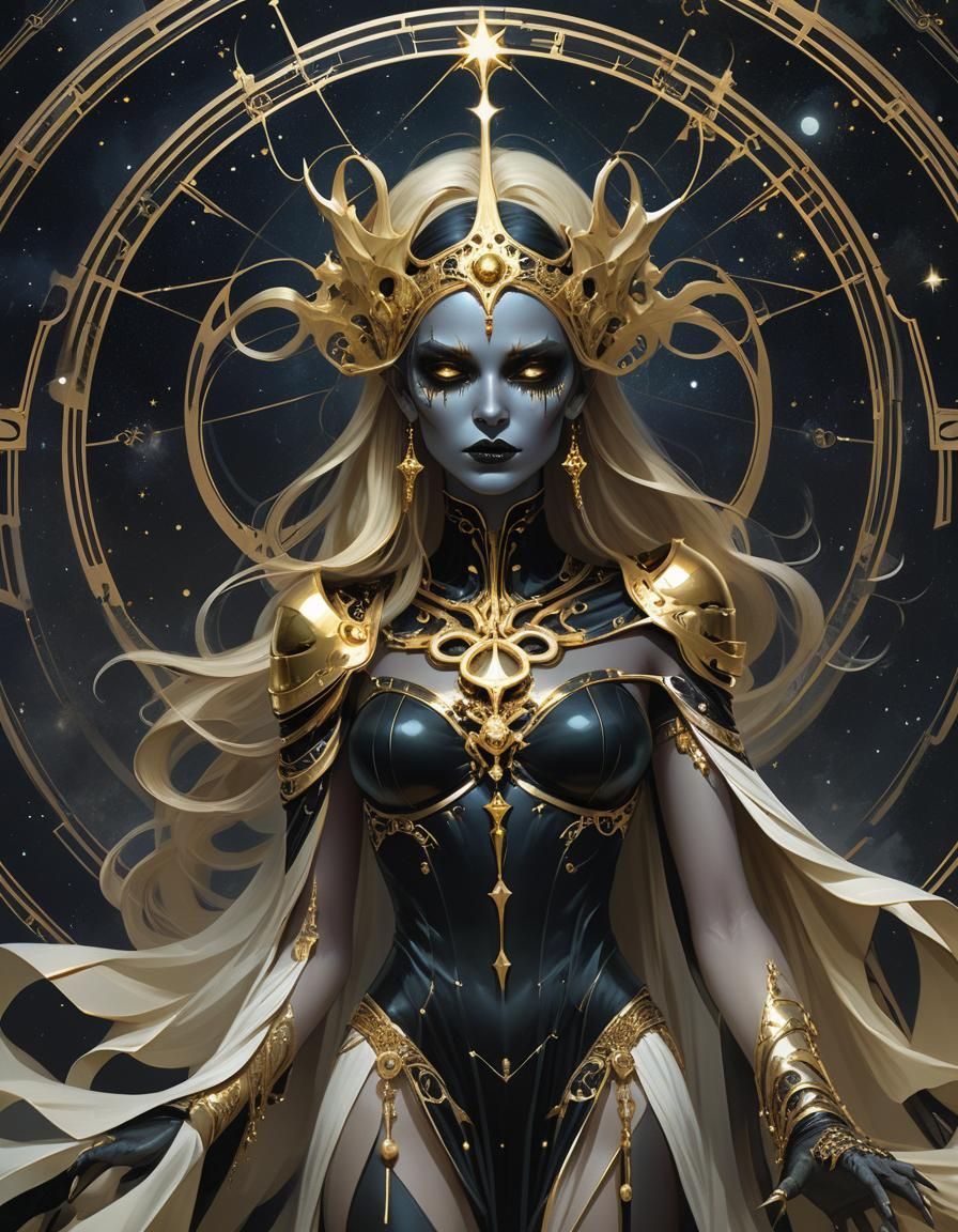 Ethereal Death Goddess of Lastarta in Art Nouveau Style