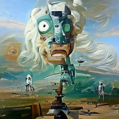 Rick Sanchez Defeats Robot Army in Surreal Oil Painting