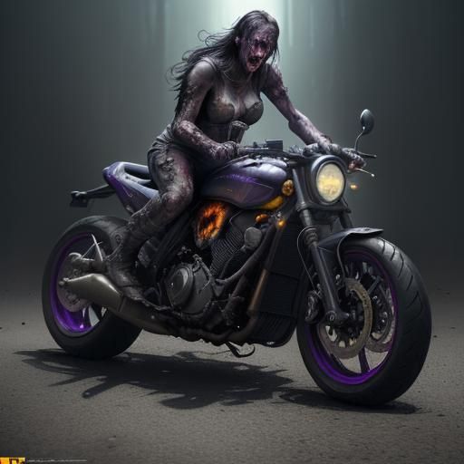 Zombie on Motorcycle: Dark Fantasy Concept Art