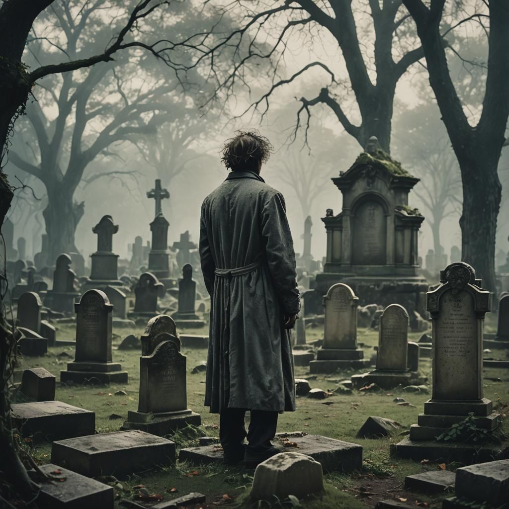 Eerie Graveyard Scene in Tim Burton Style