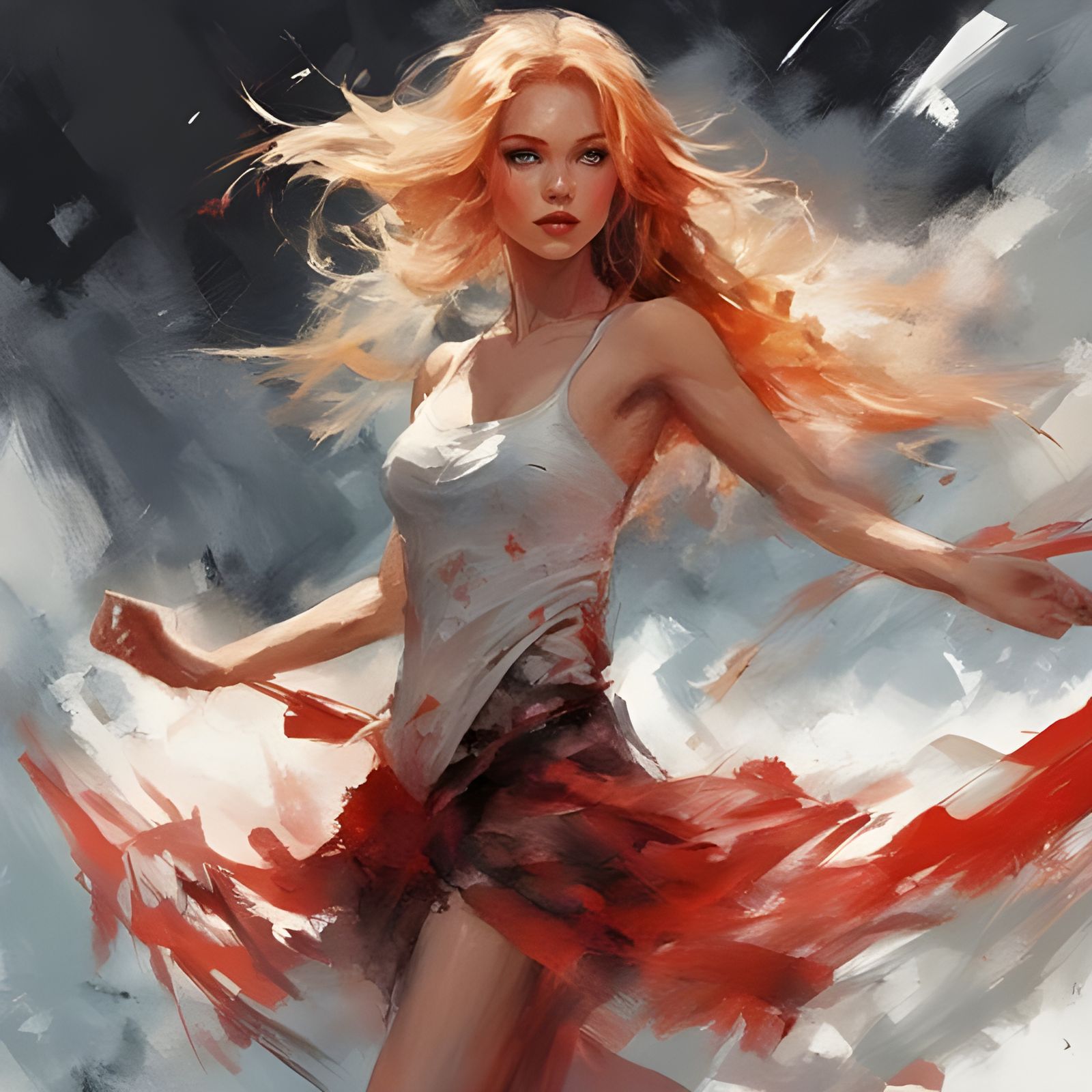 Beautiful Tatar Girl Dancing in Ink Splash Art