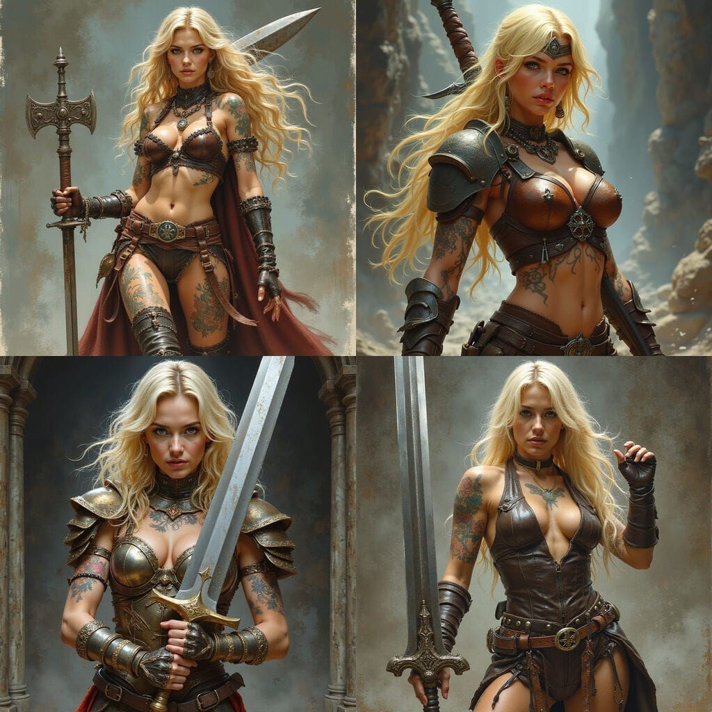 Amazonian Warrior Goddess with Tattoos and Armor