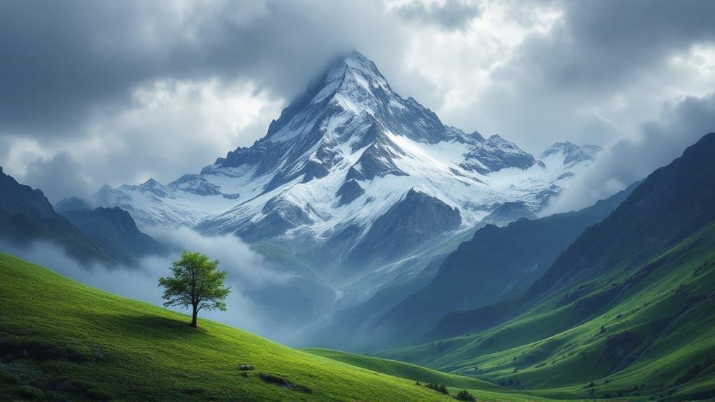 Snow-Capped Mountain Majesty in Emerald Hues