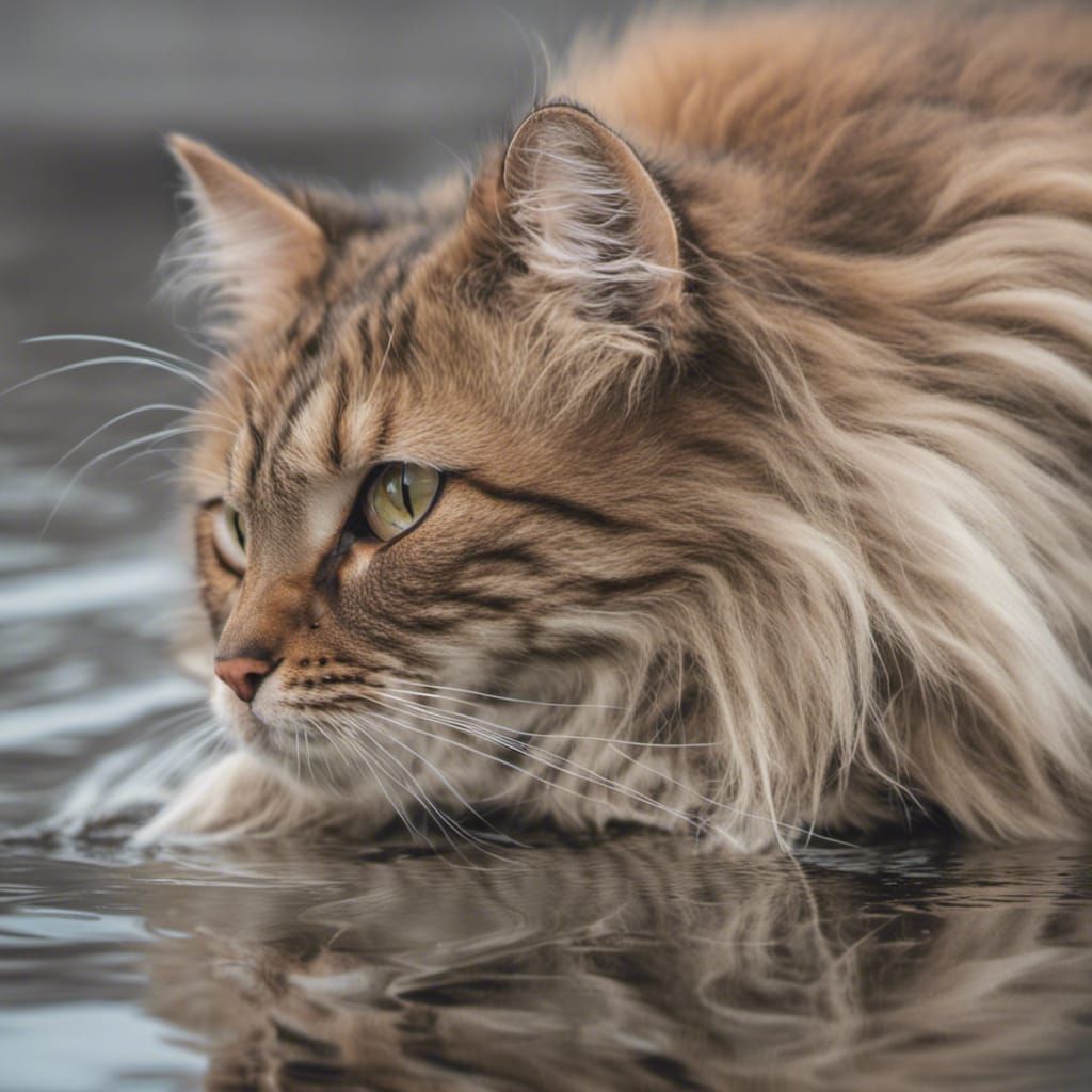 Cat Contemplates Water Reflection