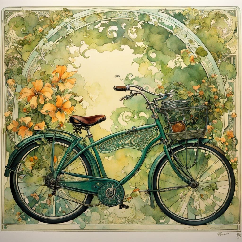 Vintage Bike in Lush Art Nouveau Flora