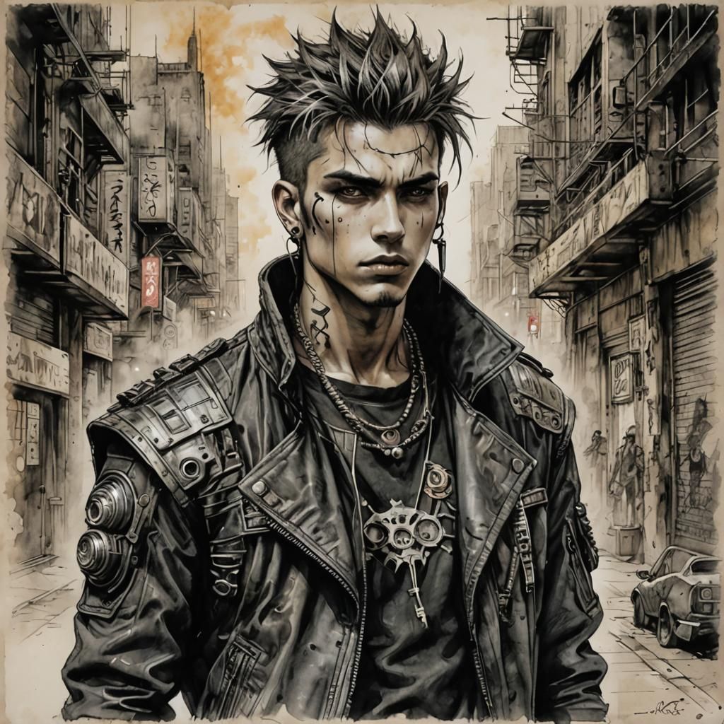 Cyberpunk Teenage Boy Portrait in Retro-Future Style