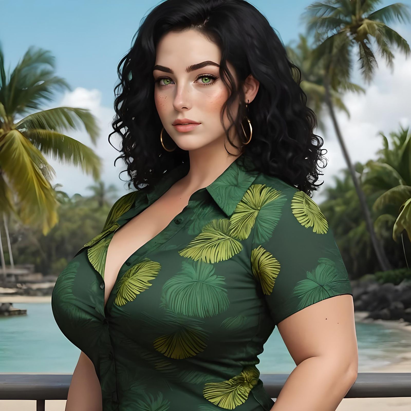 Flirty Cajun Woman with Aloha Shirt