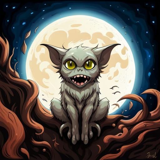 Adorable Fluffy Bat in Fantasy Landscape, 3D Render