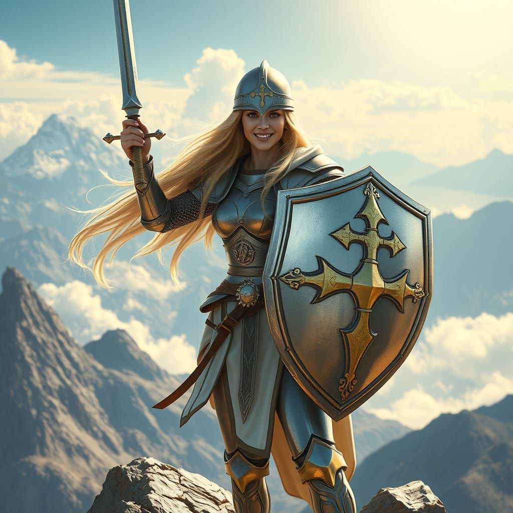 Warrior with Sword and Shield, Oil Painting Style