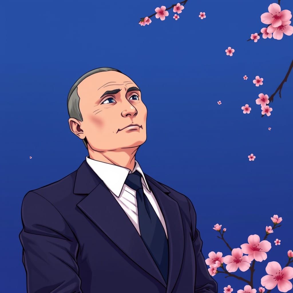 Anime Style Portrait of Vladimir Putin in a Bold Suit