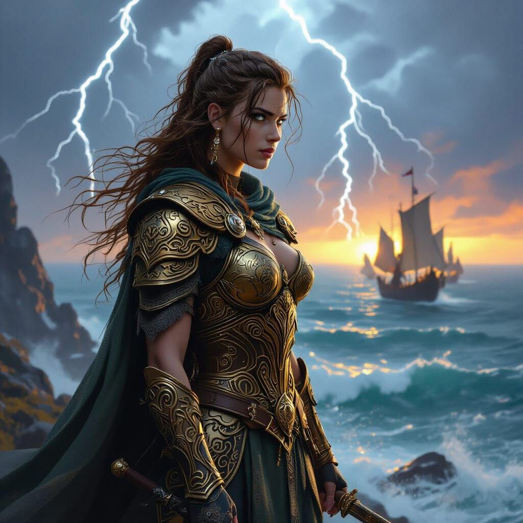 Epic Celtic Warrior Overlooking Stormy Sea