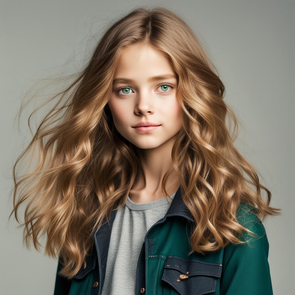 Portrait of a Beautiful Girl with Wavy Brown Hair