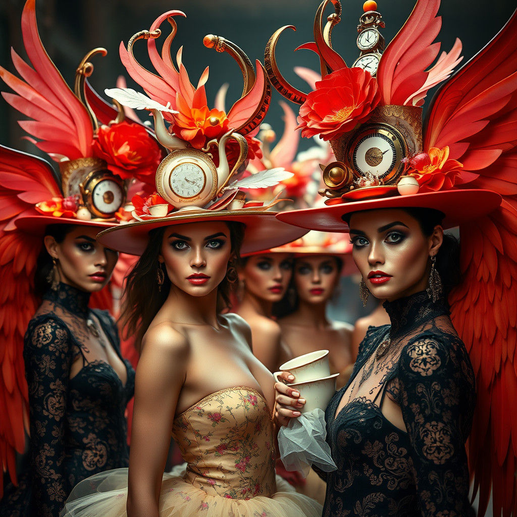 Dada Supermodels in Geometric Victorian Witch Hats