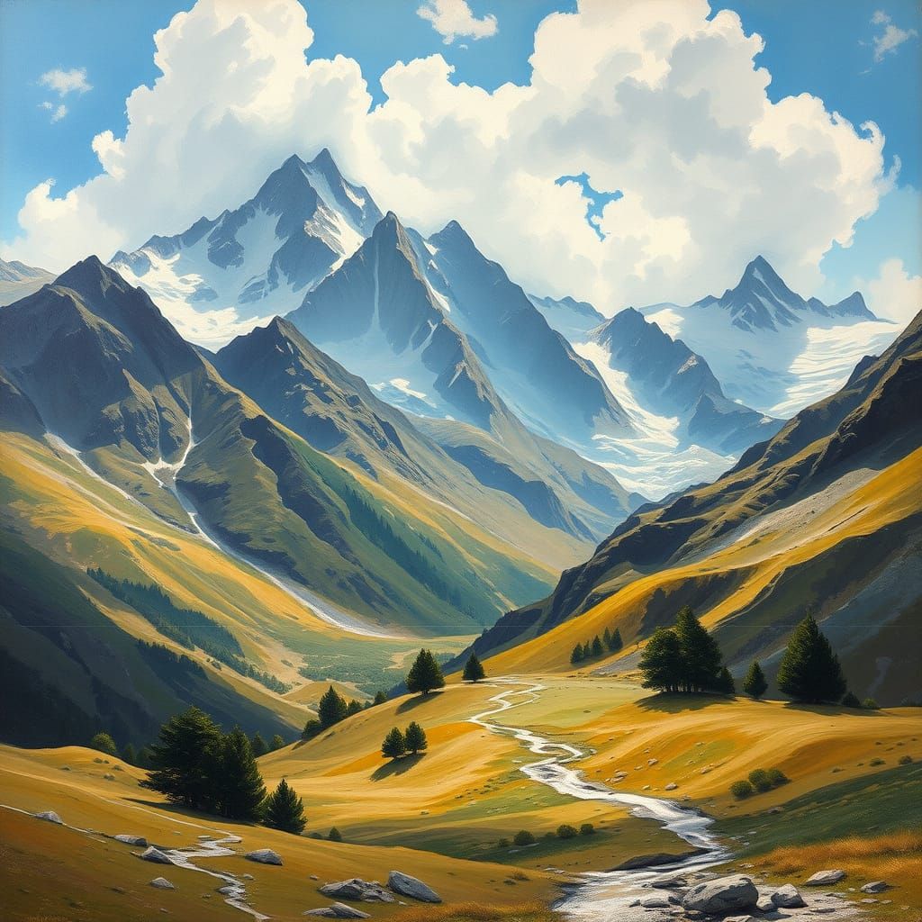 Impasto Gouache Alps Landscape Painting