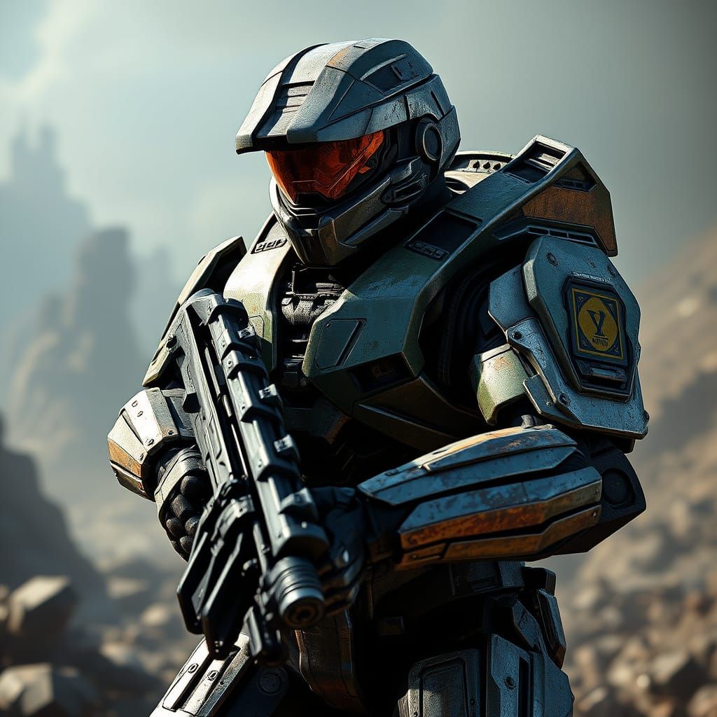 Hyper-Realistic Master Chief in Futuristic Sci-Fi Environmen...