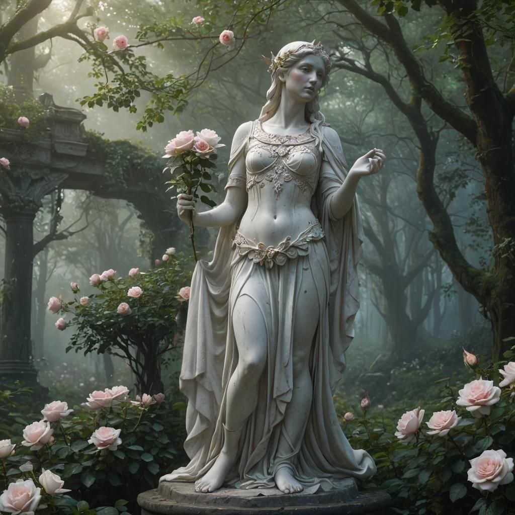 Forest Statue with Elves in Digital Matte Painting
