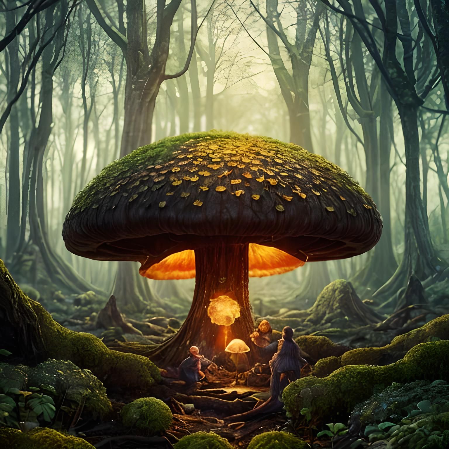 Mushroom City at Night: Fantasy Matte Painting