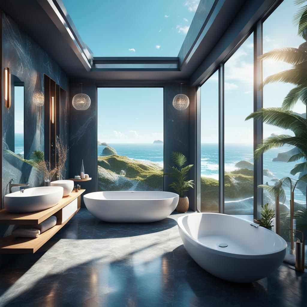 Ultramodern Seashore House Bathroom in Detailed Matte Painti...