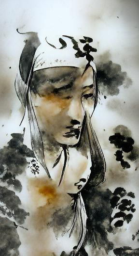 Elegant Sumi-e Ink Wash Brush Painting