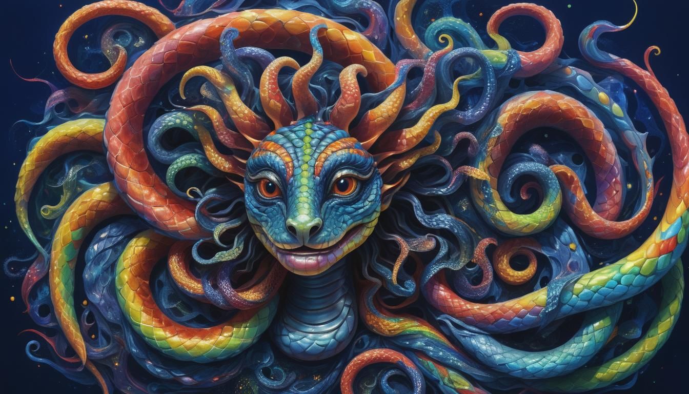 Yingarna Serpent Portrait in Vivid Impasto Style
