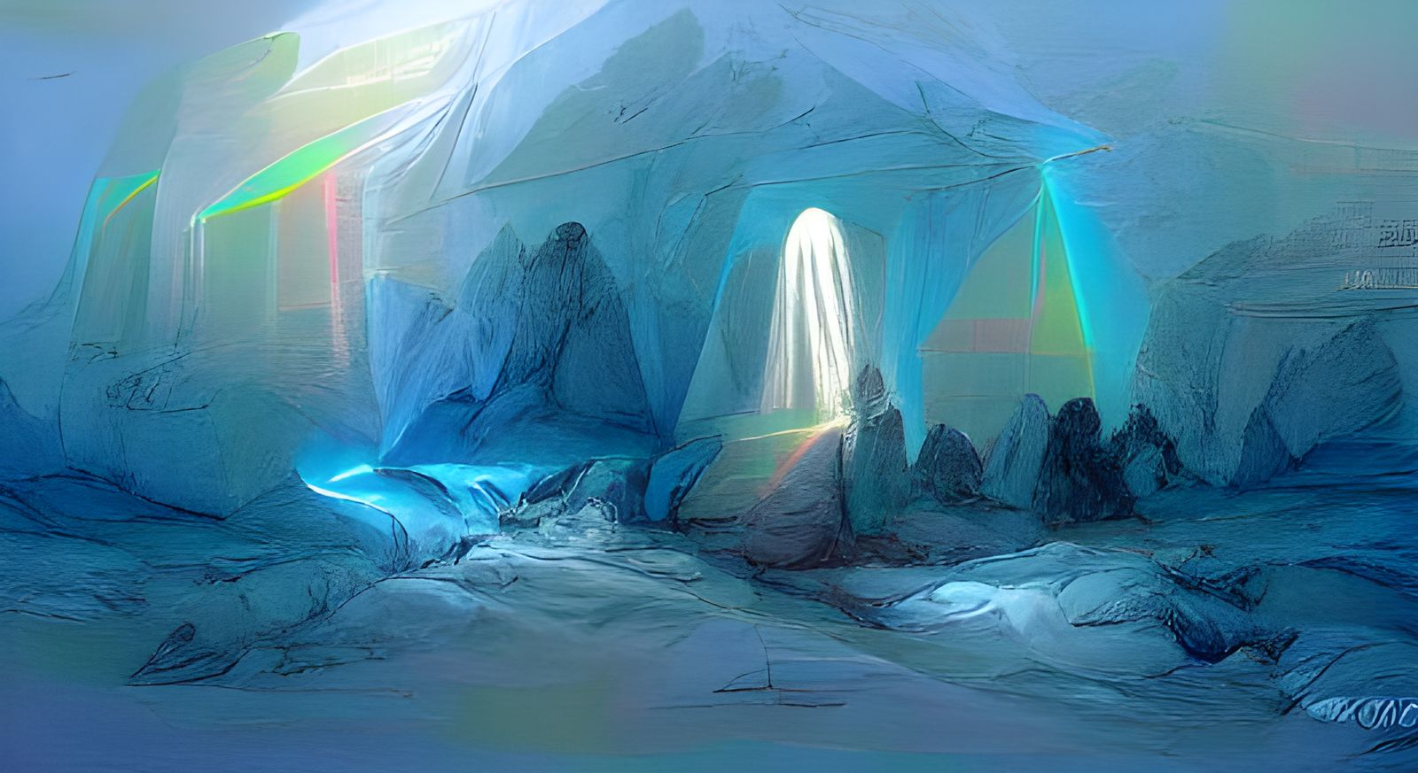 Neon Light in Translucent Antarctic Ice Cave