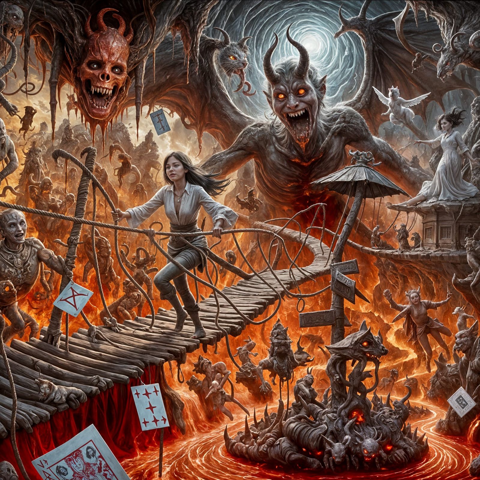 Fiery Descent: A Hyperrealistic Netherworld Journey