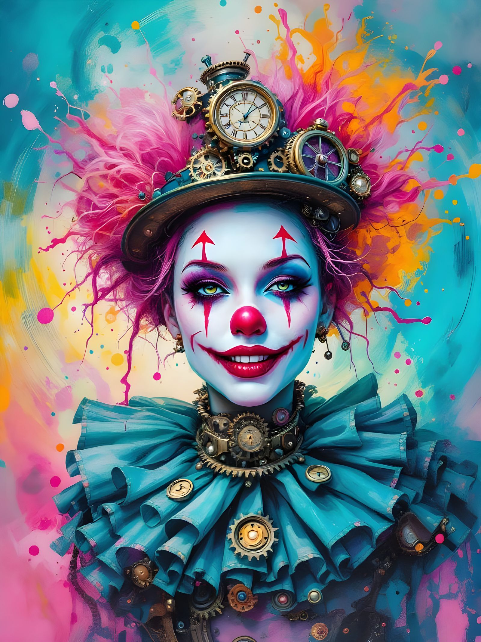 Steampunk Clown Portrait in Classic Oil Painting Style
