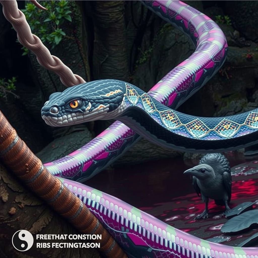 Ethereal Raven Snake in Arctic Landscape