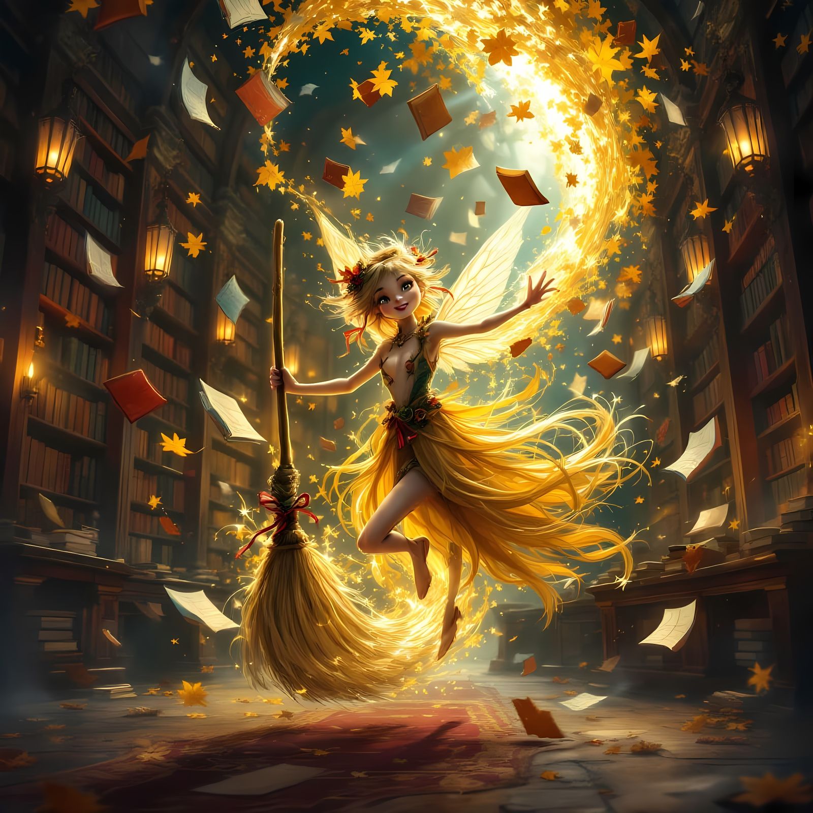 Enchanted Library Sprite in Whimsical High Fantasy