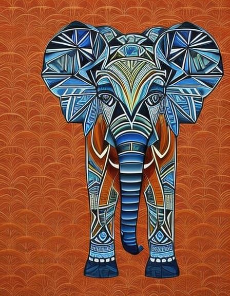 Geometric Zentangle Elephant Head in Warm Colors