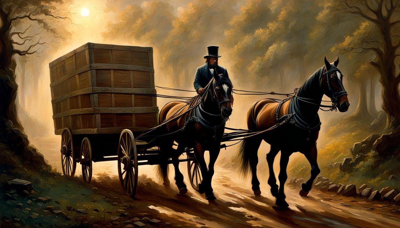 Sinister Horse and Cart in Ethereal Oil Painting