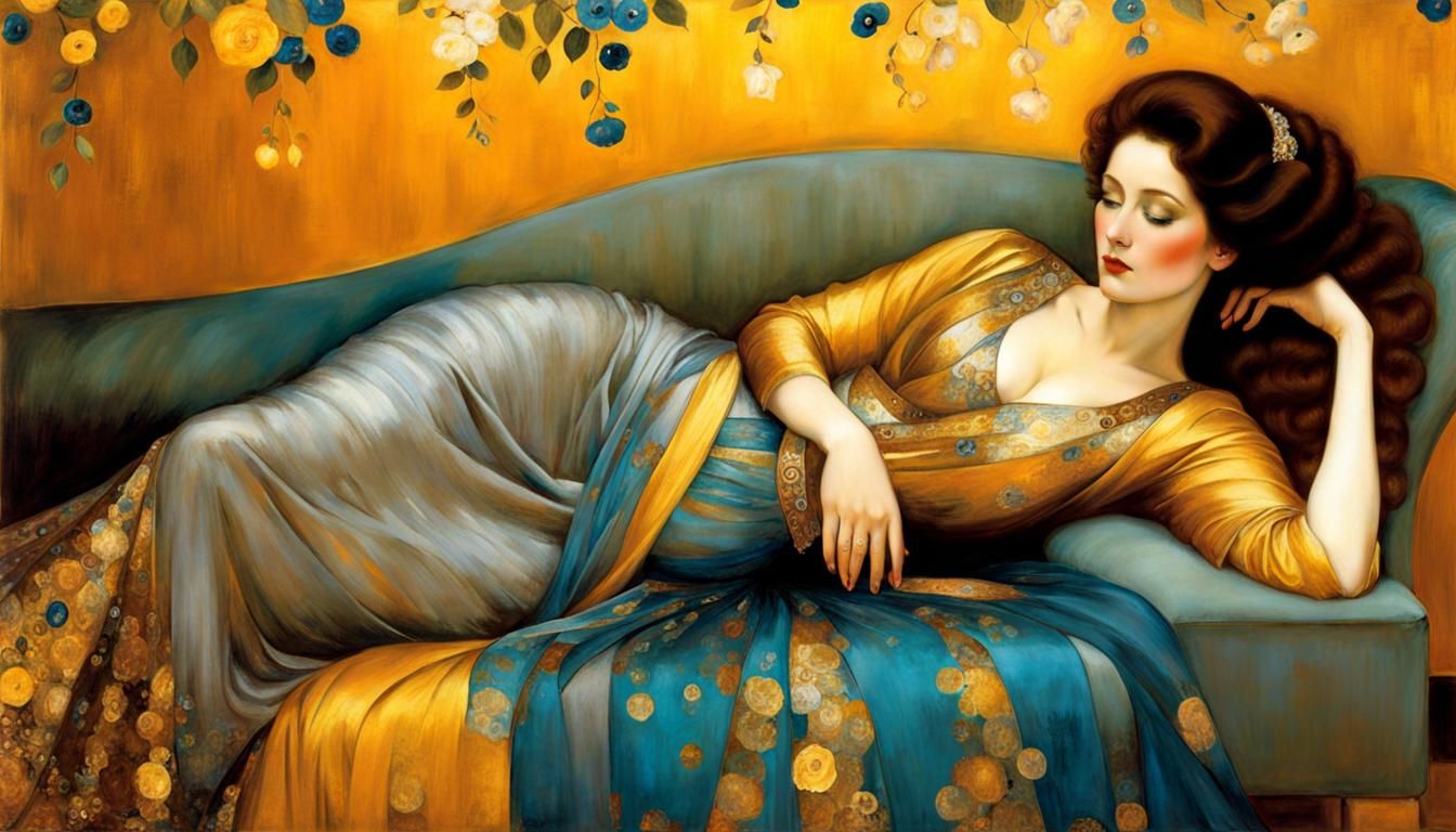 Elegant Woman Reclining, in Klimt Style