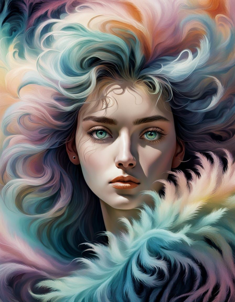 Ethereal Dreamer Contemplates Vibrant Cosmic Flock