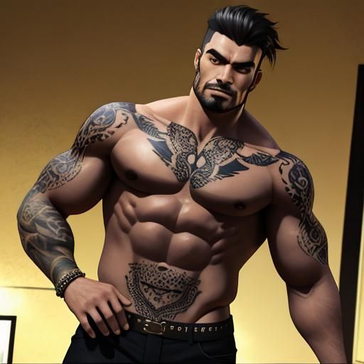 3D World Tattoo on Muscular Chest