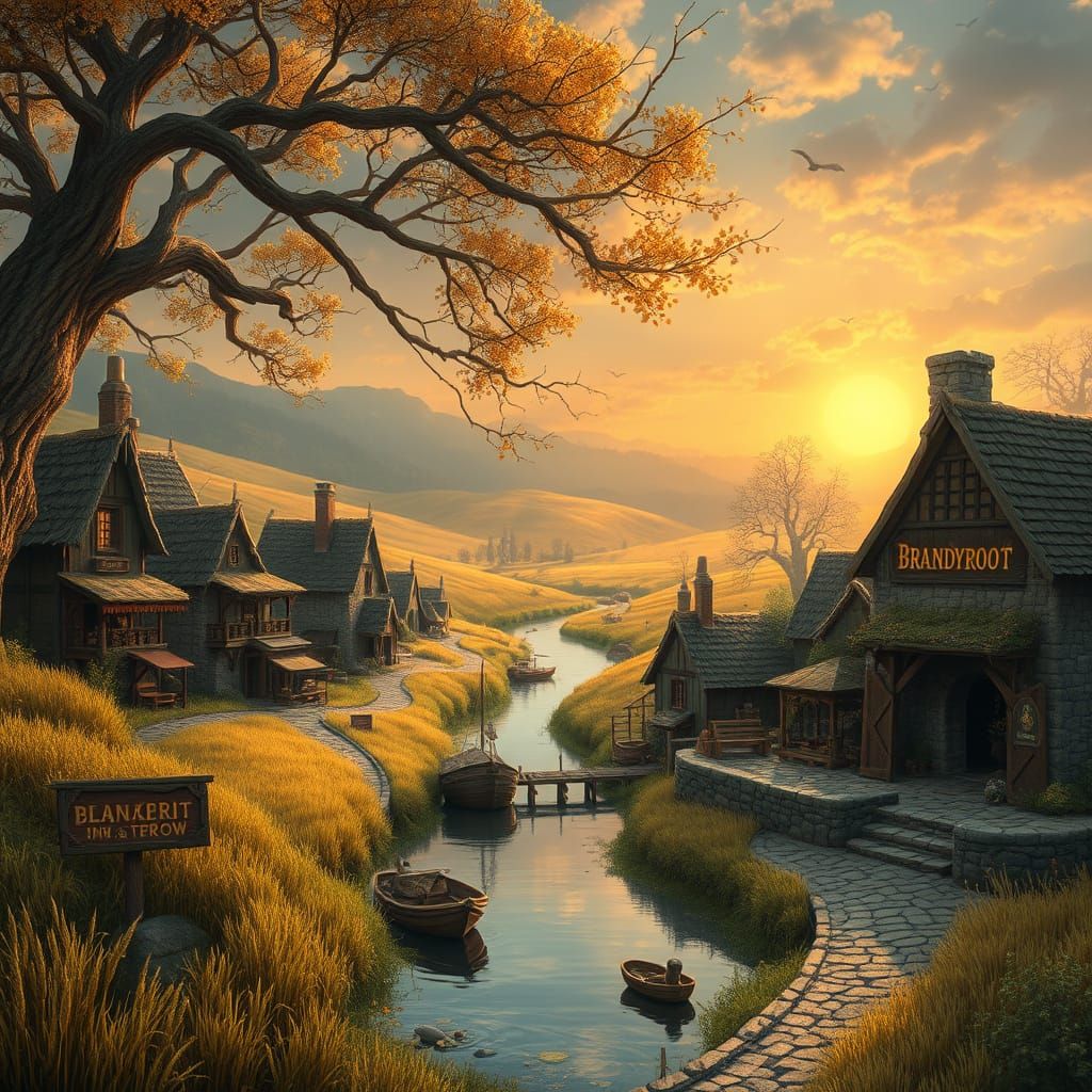 Whimsical Stoorish Village Along Mistflow River