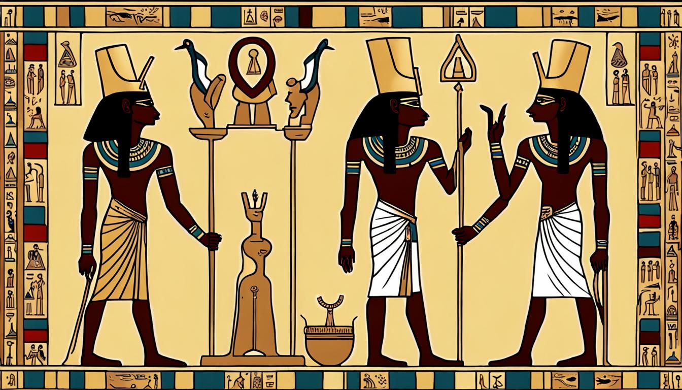 Egyptian Priest Flanked by Acolytes Holding Organs