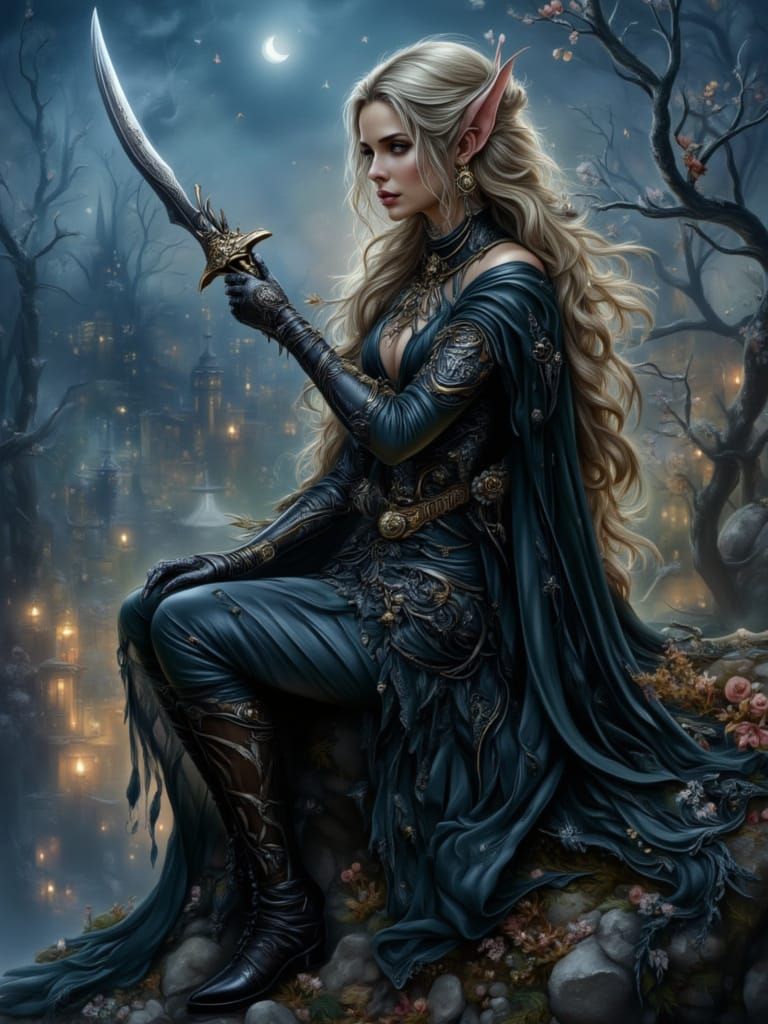 Gorgeous Elf Assassin With Runic Dagger