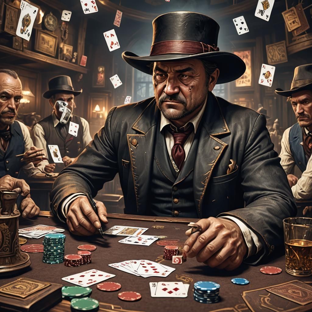 Wild West Gambler Playing Poker with Cursed Cards