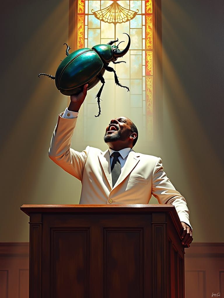 Pentecostal Preacher Holds Giant Beetle in Dramatic Oil Pain...