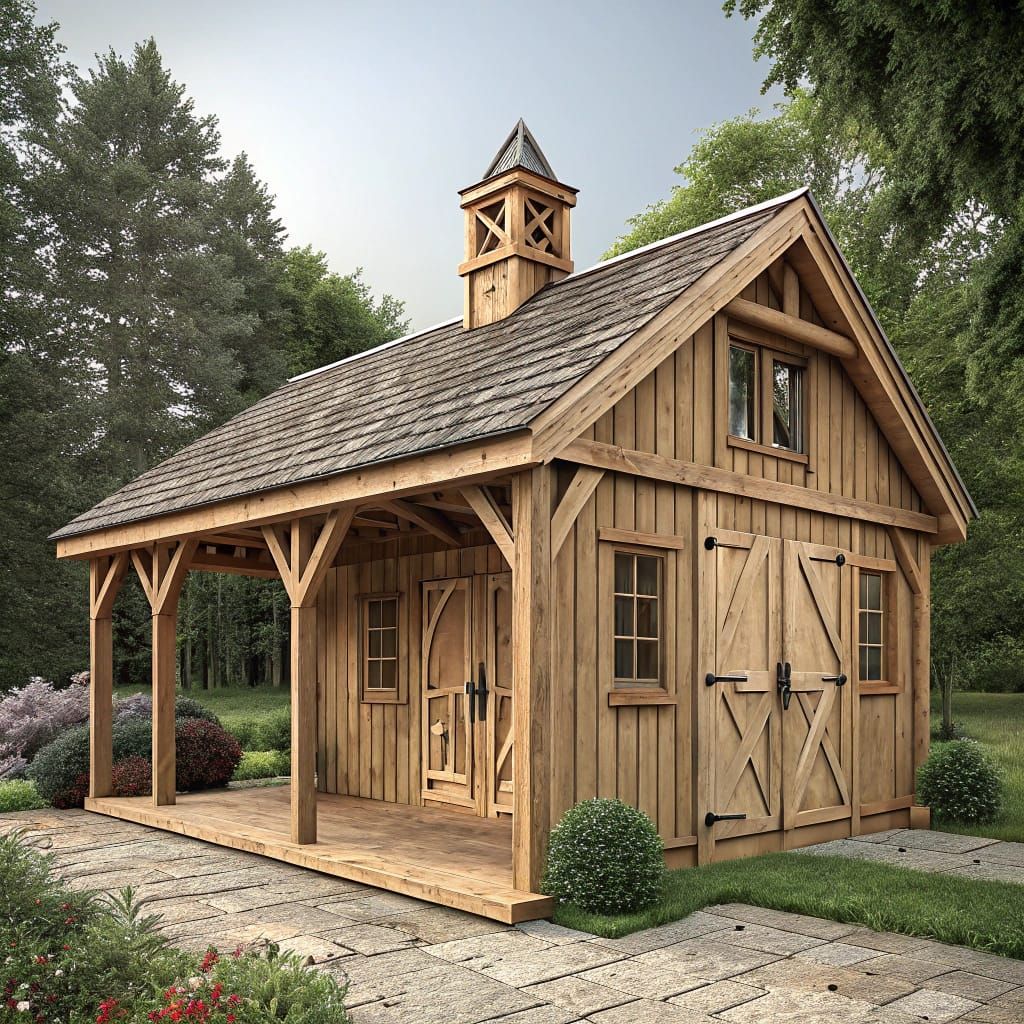 Photorealistic Timber Frame Woodshed
