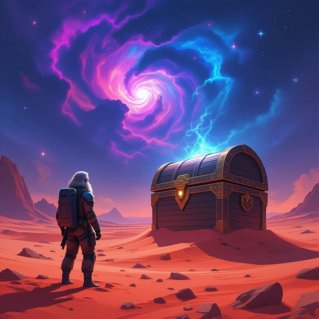 Astronaut and Cosmic Treasure on Alien Planet