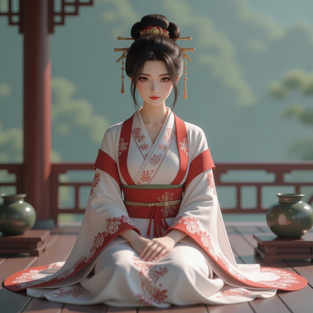 Contemplative Woman in Anime-Inspired 3D Render