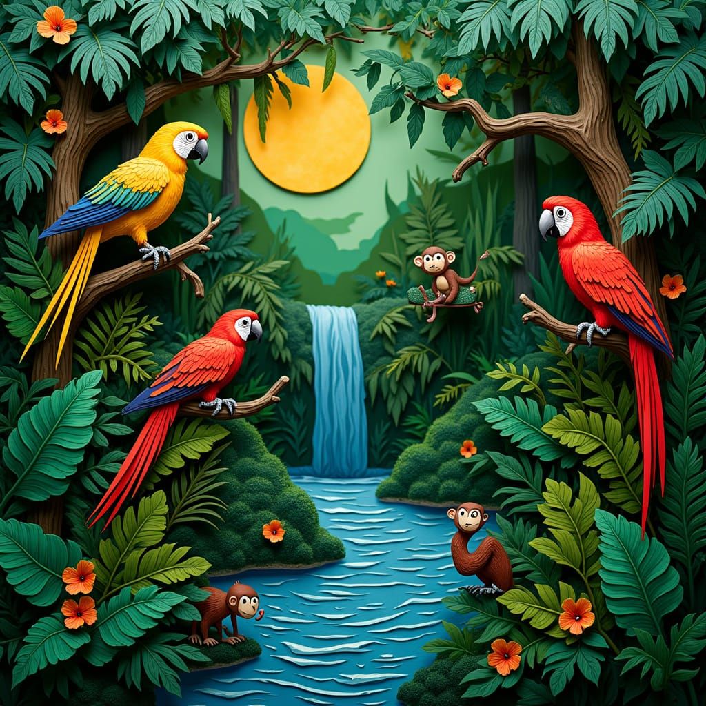 Tropical Rainforest Paper Collage in Matisse Style