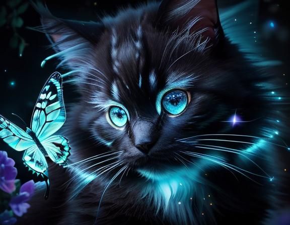 Crystal Butterfly on Kitten's Nose in Enchanted Garden